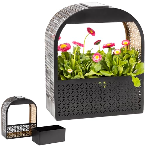 Gadgy Solar-Wandlampe mit Blumentopf – Wandvase hängend mit Warmweißem Solarlicht – Beleuchtete Blumenampel für Balkon & Terrasse – Wetterfeste Gartenbeleuchtung und Pflanzschale mit Licht von Gadgy