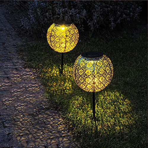 Gadgy Metall Solarlampen für Außen Kugel Solarkugel Set 2 Stück Led Kugel Solarkugeln für den Garten Dekokugeln Solarleuchten Gartenleuchten, Schwarz von Gadgy