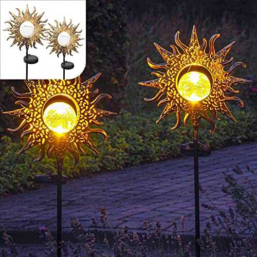 Gadgy Solarleuchten für Außen Garten Deko | Set 2 Gartenstecker Solar Sonne | Gartendeko Vintage | Orientalische | Fackeln für Draußen | Gartendekoration, Schwarz von Gadgy