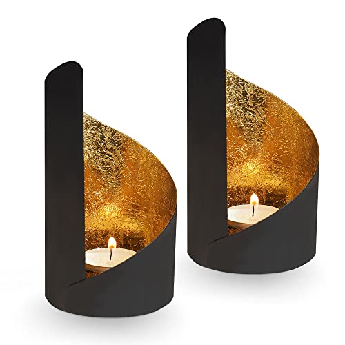 Gadgy Teelichthalter Schwarz Gold - Windlicht Esstisch Deko 2er Set - Teelichthalter Metall Wohnzimmer Modern - Windlicht Metall Deko schwarz - Tischdeko schwarz - Wohndeko Set Gadgy Teelichthalter Schwarz Gold - Windlicht Esstisch Deko 2er Set - Teelichthalter Metall Wohnzimmer Modern - Windlicht Metall Deko schwarz - Tischdeko schwarz - Wohndeko Set von Gadgy