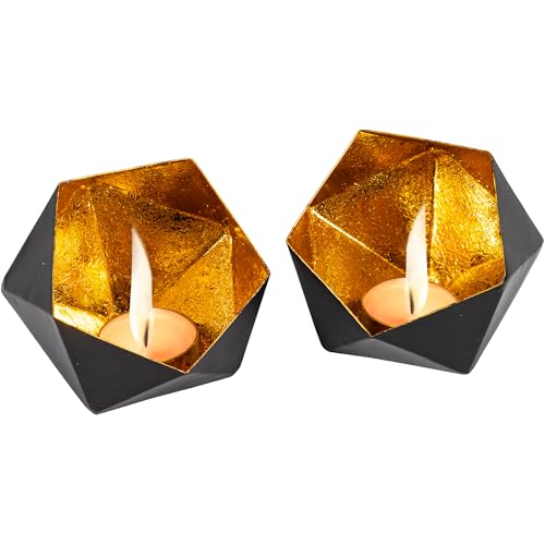 Gadgy Teelichthalter Schwarz Gold - Windlicht Esstisch Deko 2er Set - Teelichthalter Metall in Diamant-Form - Windlicht Metall Deko schwarz - Tischdeko Windlicht schwarz - Wohndeko Set 10 x 9 cm Gadgy Teelichthalter Schwarz Gold - Windlicht Esstisch Deko 2er Set - Teelichthalter Metall in Diamant-Form - Windlicht Metall Deko schwarz - Tischdeko Windlicht schwarz - Wohndeko Set 10 x 9 cm von Gadgy