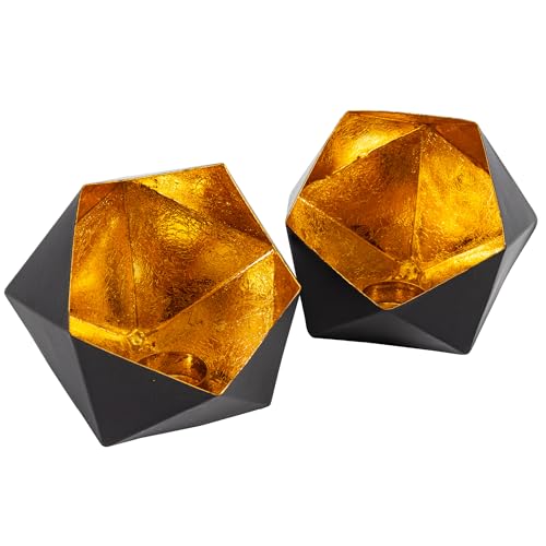 Gadgy Teelichthalter Schwarz Gold - Windlicht Esstisch Deko 2er Set - Teelichthalter Metall in Diamant-Form - Windlicht Metall Deko schwarz - Tischdeko Windlicht schwarz - Wohndeko Set 15 x 14 cm Gadgy Teelichthalter Schwarz Gold - Windlicht Esstisch Deko 2er Set - Teelichthalter Metall in Diamant-Form - Windlicht Metall Deko schwarz - Tischdeko Windlicht schwarz - Wohndeko Set 15 x 14 cm von Gadgy