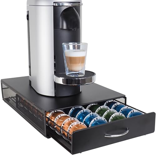 Gadgy Vertuo Kapselhalter für Nespresso | Kaffekapseln Aufbewahrung mit Schublade | Halter für 40 Kaffee Kapseln | Anti-Rutsch-Füße | Schwarzer Metall von Gadgy