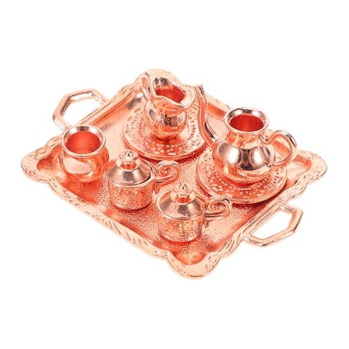 Gadpiparty 1 Satz Mini-teeservice-Modell Puppenhaus Winzig Gefälscht Miniatur Bausatz DIY-versorgung Dekorative Mini-hausdekoration Fake-teegeschirr Für Den Tisch Roségold Legierung von Gadpiparty
