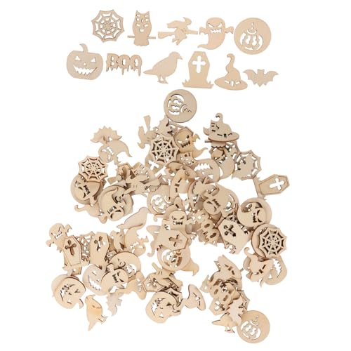Gadpiparty 100 Stück Halloween Holzscheiben DIY Bastelzubehör Kreative Holzstücke für Partydekorationen Handbemalt Robuste Holzchips für Halloween Deko Drinnen und Draußen von Gadpiparty