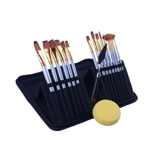 Gadpiparty 15 Stück Teiliges Nylonhaar Pinselset mit Schwamm und Palette Messer mit Aufbewahrungskoffer für Acryl Öl und Aquarellmalerei Vielseitiges Künstler Set für Präzises Malen und von Gadpiparty