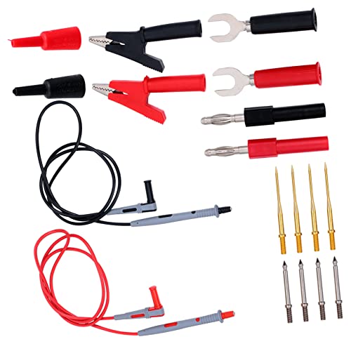 Gadpiparty 18 Stück Teiliges Multimeter Messleitungen mit Austauschbaren Silikonisolierten Prüfspitzen Hitze Kälteresistent Komfortable Griffe Vielseitiges Elektrisches Testzubehör für Auto von Gadpiparty
