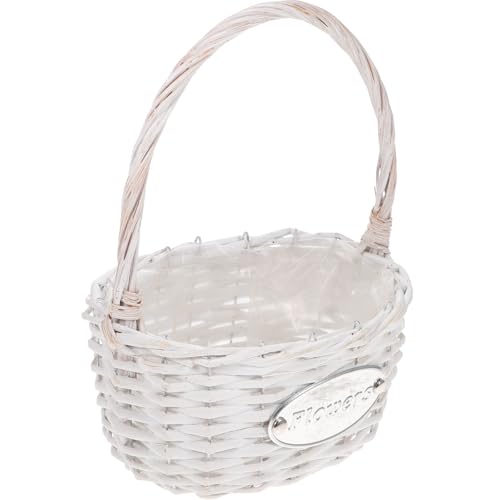 Gadpiparty 1stk Geflochtener Handkorb Kleiner Korb Mit Henkel Leere Marktkörbe Boho Geflochtener Korb Feenkorb Mit Henkel Holzkorb Handgemachter Obstkorb Weiß Braut Runden Hölzern Handtasche von Gadpiparty