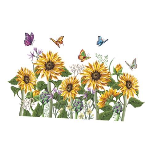 Gadpiparty 2 Blätter Sunflower Wandtattoo mit Schmetterlingen Selbstklebend Ablösbar für Kinderzimmer Wohnzimmer Kreative Wanddeko ohne Rückstände Einfach Anzubringen von Gadpiparty