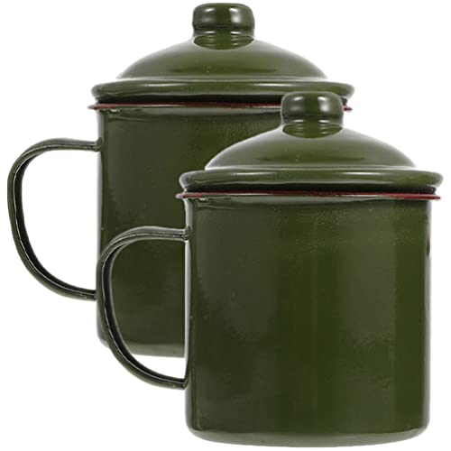 Gadpiparty 2stücke Retro Emaille Tassen Große Kaffeetassen Für Zuhause Multifunktionale Campingbecher Mit Deckel Hitzebeständig Grün Für Kaffee Tee Und Wasser von Gadpiparty