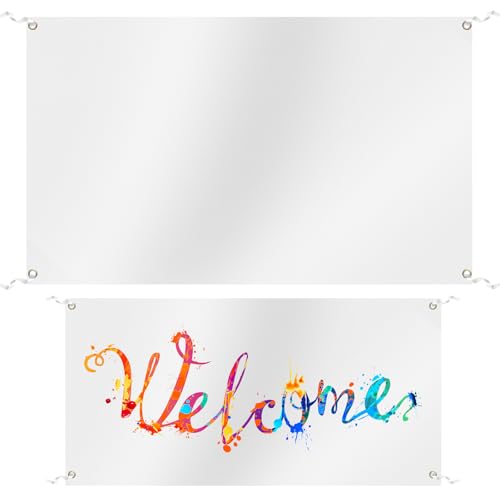 Gadpiparty 2 Sets Große Leere Banner Mit Hängenden Seilen Polyester-Sublimationsbanner Bemalbare Diy-Bannerschilder Für Partys Im Innen- Außenbereich (Weiß 5 X 3 Fuß) von Gadpiparty