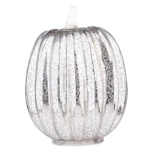 Gadpiparty 2 Stck. Halloween Glas Kürbis Nachtlicht Silber ohne Batterie Kürbisförmige LED Tischlampe Sanftes Licht Herbstliche Home Decor Beleuchtung von Gadpiparty