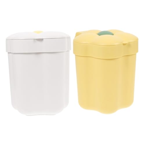 Gadpiparty 2 Stück Mini Mülleimer Kreative Desktop Abfallbehälter Süßes Cartoon Design für Büro und Kinderzimmer Schmaler Müllcontainer mit Deckel von Gadpiparty