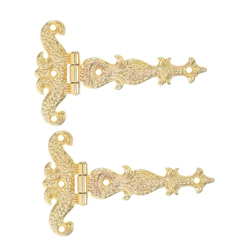 Gadpiparty 2 Stück Vintage Metall Scharniere mit Blumenprägung Dekorative T-form Beschläge für Schatzkisten Holzboxen Schränke und Schmuckkästen Langlebige Möbelbeschläge in Gelb von Gadpiparty