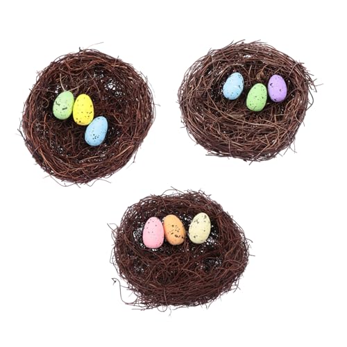 Gadpiparty 3 Sätze Teiliges Ostern Deko Vogelnest mit Bunten Eiern Originelles Rattangeflecht Lebensechte Fotorequisite für Tischdekoration Langlebig und Farbenfroh für von Gadpiparty