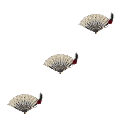Gadpiparty 3 Stück Handfächer Im Vintage-Stil Mini Gehaltenen Falten Hochzeit Für Party Faltbar Hand Gehalten Dekorativ Handklappbare Ventilatoren Tanzender Fan Lüfter Stoff von Gadpiparty