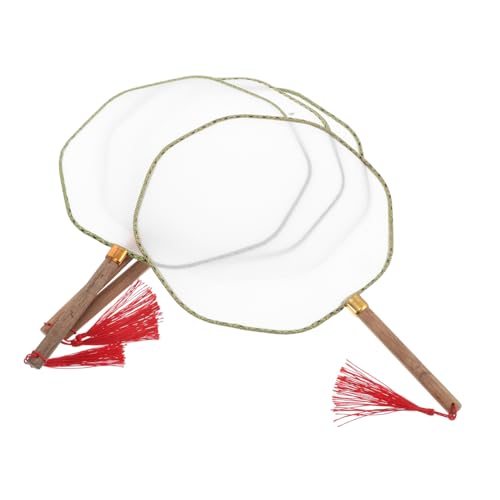 Gadpiparty 4 Stück Handgefertigte Weiße Runde Blanko Fächer mit Langem Griff Doppelseitig Kompatibel mit Wasserfarben und Acryl für DIY Malerei Bastelprojekte und Familienaktivitäten von Gadpiparty