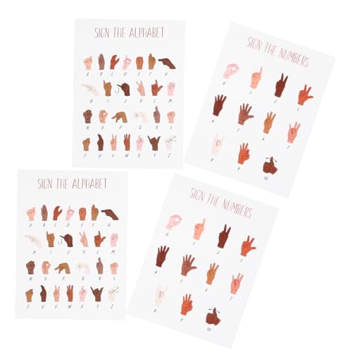 Gadpiparty 4 Stück Teiliges Asl Handzeichen Poster für Selbstklebende Alphabet Zahlensticker Robuste Lernhilfen für Vorschule Sonderpädagogik und Klassenzimmer von Gadpiparty
