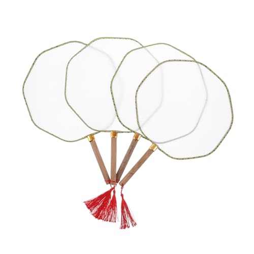 Gadpiparty 4 Stück Teiliges Blanko Handfächer mit Langem Griff Doppelseitig Chinesischer Stil Rund Vielseitig für DIY Malerei Kompatibel mit Pinsel Marker und Acrylfarben für Kunstprojekte von Gadpiparty