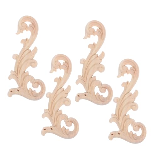 Gadpiparty 4 Stück Unlackierte Holz-applikationen Geschnitzte Ecke Onlay für Möbel und Wände Dekorative Holzverzierung mit Floralem Design Vielseitig für Schrank Tür Bett DIY Veredelung von Gadpiparty