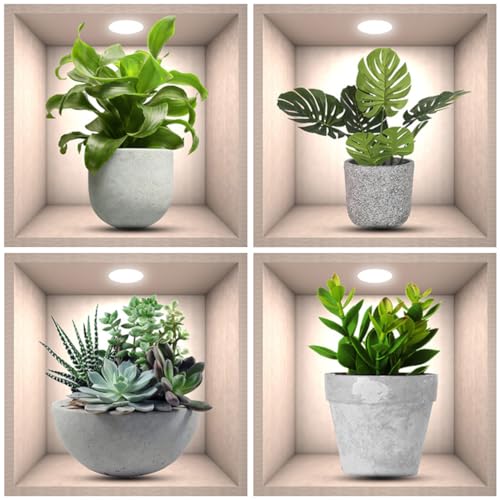 Gadpiparty 4 Stück Wandaufkleber Aufkleber für Blumentöpfe Aufkleber zum Drucken von Blumentöpfen deko Vasen Wohnkultur Wandtattoos für Wohnkultur wandtattoo abnehmbar Bonsai Poster 3d von Gadpiparty