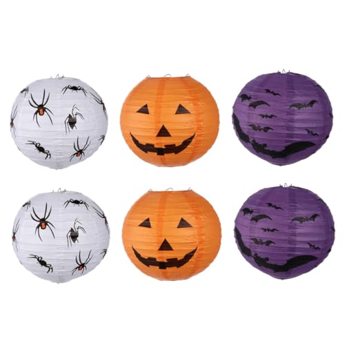 Gadpiparty 6 Stück Teiliges LED Halloween Papierlaternen Tragbare Faltbare Hängelaternen mit Kürbis Fledermaus und Spinnen Batteriebetrieben für Innen und Außendeko Halloween Party von Gadpiparty