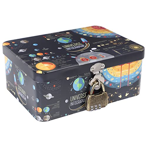 Gadpiparty Blechdose Retro Flach Vorratsdose Blechbox Erste Hilfe Box Gebäckdose mit Deckel Schloss Universal Planeten Zeichen Metall Tischdeko Kiste für Briefe Karten Map Dekoration Geschenk von Gadpiparty