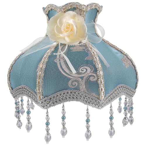 Gadpiparty Europäischer Stil Lampenschirm Stoff Großer Retro Dome Lampenabdeckung mit Perlen und Blumendekoration Tischlampenschirm für Nachttischlampen und Kronleuchter von Gadpiparty