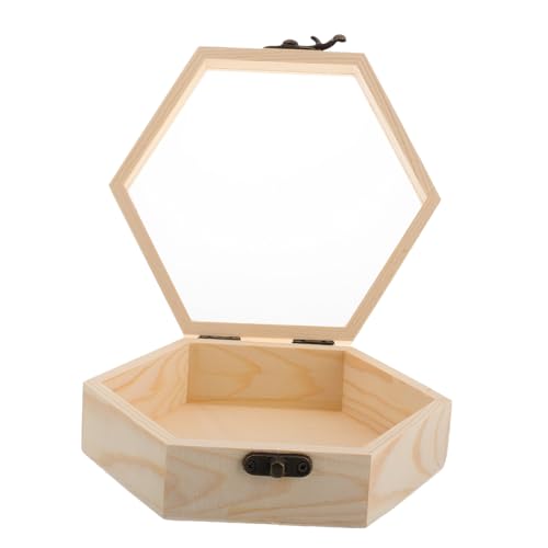 Gadpiparty Unbemalte Sechseckige Holzkiste mit Glasdeckel Vielseitige Schmuck Trockenblumen aufbewahrung Stabile Kiefernholzbox für Geschenkverpackung und Dekoration zu Hochzeit und Zuhause von Gadpiparty
