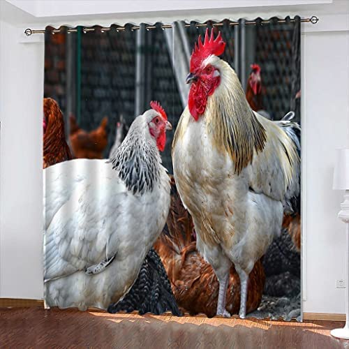 3D Tierisches Huhn Gardinen Mit Ösen 2Er Set Vorhänge Blickdicht Mikrofaser Vorhang Ösenschal Verdunkelungs Schallschutz Für Wohnzimmer Schlafzimmer Kinderzimmer Mädchen 170(B) X200(H) cm von Gadulu