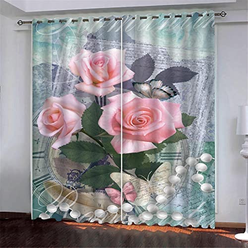 Gardinen Mit Ösen Pflanze Rose 2Er-Set Verdunkelungsvorhang, 3D Printing Shading Vorhänge Für Schlafzimmer Children's Room，100% Polyester Mikrofaser, Gesamtgröße: 140(B) X160(H) cm von Gadulu