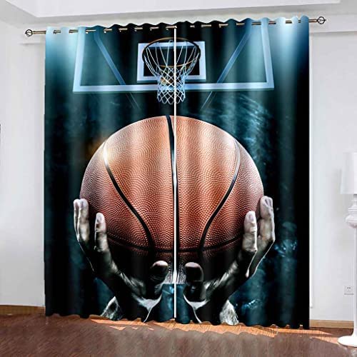 Gardinen Wohnzimmer Schlafzimmer 3D Druck Sport-Basketball Blickdichter Vorhang Verdunkelungsvorhänge 220(B) X215(H) cm 2Er Set Ösenvorhang Fensterdekoration Vorhänge Blickdicht von Gadulu