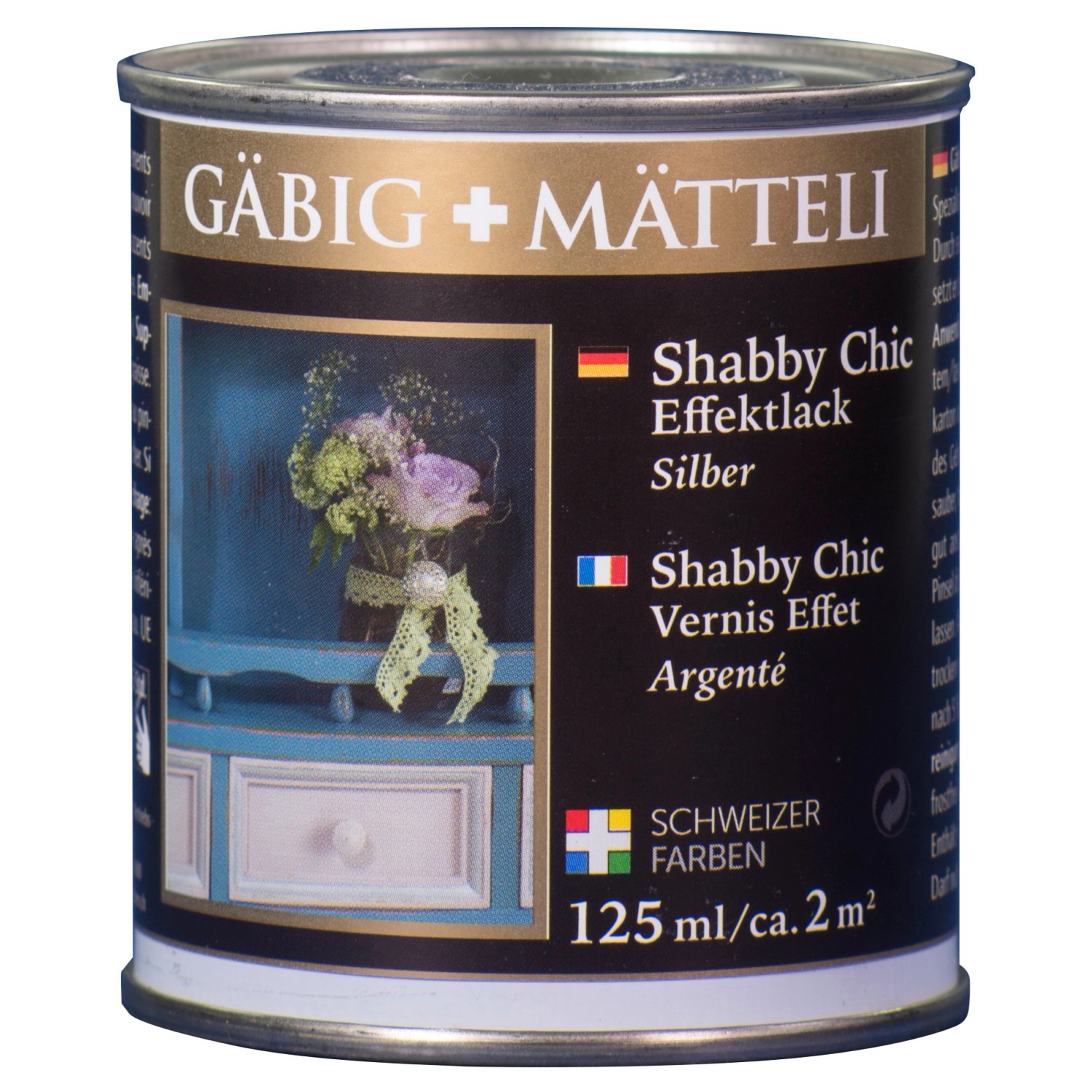 Gäbig+Mätteli Shabby Chic Effektlack Silber glänzend 125 ml von Gäbig+Mätteli