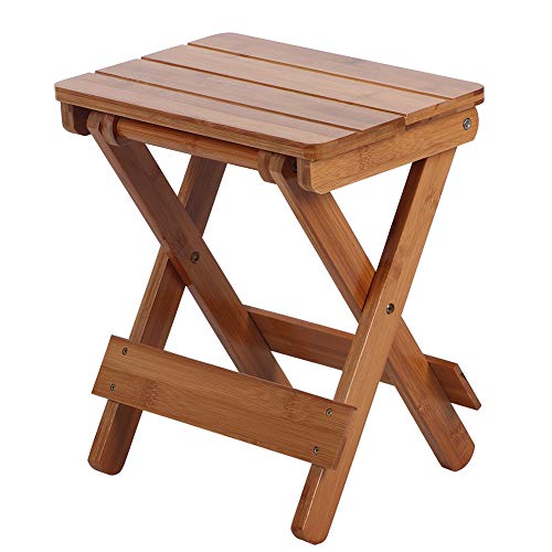 Klappbarer Bambushocker, Tragbarer Klappstuhl Bambus Klapphocker Dusche Stabil Hocker, Quadratischer Bambushocker Klappmöbel Angelstuhl für Garten Outdoor, 11x7.7x12in von Gaeirt