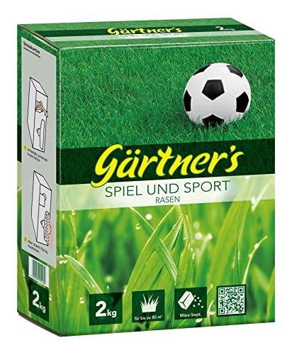 Gärtner's Rasensamen Spiel und Sport, für eine dichte Narbenbildung, extreme Strapazierfähigkeit, Trockenresistenz, 2kg von Gärtner's