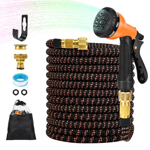 Gaethra 100FT Flexibler Gartenschlauch, Gartenschlauch Flexibel 30m mit 8 Funktionen Garten Handbrause für Hof Autowäsche，Die Blumen Gießen, Orange von Gaethra