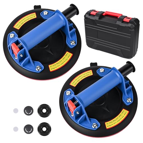 Gaethra 2er-Set 8" Saugheber, Glassauger Tragkraft Max. 200KG, Vakuum Fliesenheber mit Tragbarer Werkzeugkasten, für Glas, Fliesen, Marmor, Blau von Gaethra