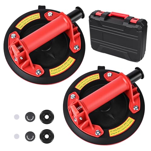 Gaethra 2er-Set 8" Saugheber, Glassauger Tragkraft Max. 200KG, Vakuum Fliesenheber mit Tragbarer Werkzeugkasten, für Glas, Fliesen, Marmor, Rot von Gaethra