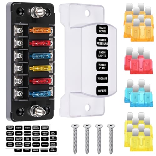 Gaethra Sicherungshalter 12 Volt, 6 Fach KFZ Sicherungshalter, 12V Sicherungskasten mit 12pcs Flachsicherungen, ATC/ATO Sicherungskasten mit Positiven Negativen für Auto Boot SUV Gaethra Sicherungshalter 12 Volt, 6 Fach KFZ Sicherungshalter, 12V Sicherungskasten mit 12pcs Flachsicherungen, ATC/ATO Sicherungskasten mit Positiven Negativen für Auto Boot SUV von Gaethra