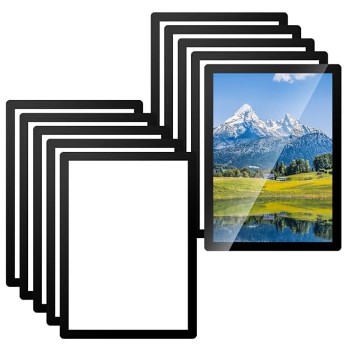Gaethra Magnet Bilderrahmen, 10 Stück selbstklebende Magnetrahmen mit Klappfunktion, Magnetrahmen A4 selbstklebend für Fotos, Urkunden, Poster & Werbung, 32×23,5 cm, Schwarzer Rand von Gaethra