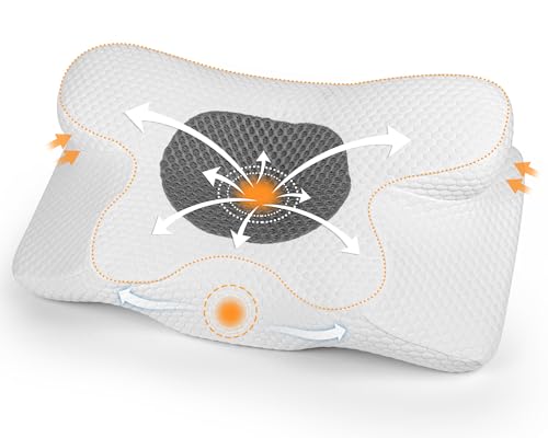 Gaethra Nackenstützkissen Memory Foam, Ergonomisches Orthopädisches Kissen Höhenverstellbar, Schlafkissen Kissen Seitenschläfer für Seiten Rücken & Bauchschläfer- 63 x 34cm x 9/12cm von Gaethra
