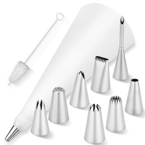Gaethra Premium Spritzbeutel Set 11-Teiliges, Spritzbeutel Mit Tüllen, inkl. Edelstahl-Tüllen & Adapter, wiederverwendbarer Sahne Spritzbeutesl zum Dekorieren von Torten & Gebäck, Spülmaschinenfest von Gaethra