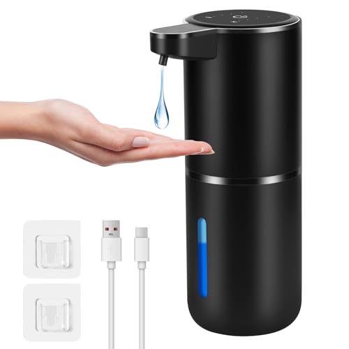 Gaethra Seifenspender Automatisch, 380ml Elektrischer Seifenspender mit Sensor, Seifenspender Wandbefestigung mit USB Wiederaufladbar, 4 Stufen Verstellbar SeifeSenspender (Schwarz, Flüssigetyp) von Gaethra