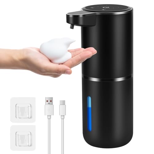 Gaethra Seifenspender Automatisch, 380ml Elektrischer Seifenspender mit Sensor, Seifenspender Wandbefestigung mit USB Wiederaufladbar, 4 Stufen Verstellbar SeifeSenspender (Schwarz, Schaumtyp) von Gaethra