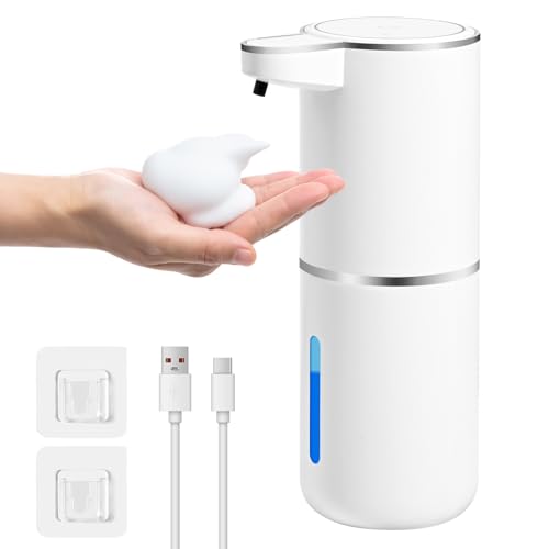 Gaethra Seifenspender Automatisch, 380ml Elektrischer Seifenspender mit Sensor, Seifenspender Wandbefestigung mit USB Wiederaufladbar, 4 Stufen Verstellbar SeifeSenspender (Weiß, Schaumtyp) von Gaethra