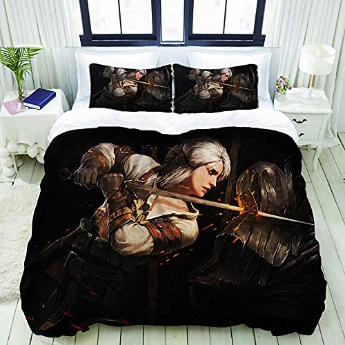 3D Digitaldruck Duvet Cover Set Sheet and Pillow Covers sleepling Komfort-The Witcher 3 Wild Hunt-Einzel: 1 Bettbezug + 1 Kissenbezug Einzel (135x200cm) Bettdeckenbezug milbendicht Bettbezug Bettwäsc von Gaetooely