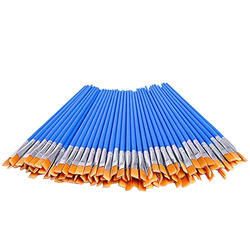 Gaetooely 100 StüCke Flache Pinsel, Kleine Pinsel Bulk für Detail Malerei,Nylon Haar BüRsten Acryl ？L Aquarell Fine Art Malerei für Kinder,Studenten,Starter,Jugendliche,Erwachsene,KüNstler von Gaetooely