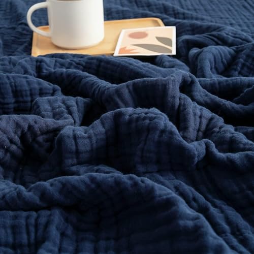 Gafutozm Musselin Decke Sommer 150 * 200, 100% Natur Baumwolle Musselindecke, M-XL Leichte atmungsaktiv Angenehm Weich Sommerdecke for Couch und Sofa (Dunkelblau, XL: 200 * 230cm) von Gafutozm