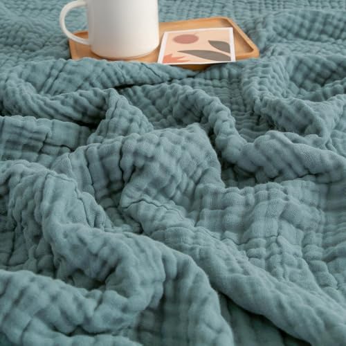 Gafutozm Musselin Decke Sommer 150 * 200, 100% Natur Baumwolle Musselindecke, M-XL Leichte atmungsaktiv Angenehm Weich Sommerdecke for Couch und Sofa (Dunkelgrün, XL: 200 * 230cm) von Gafutozm