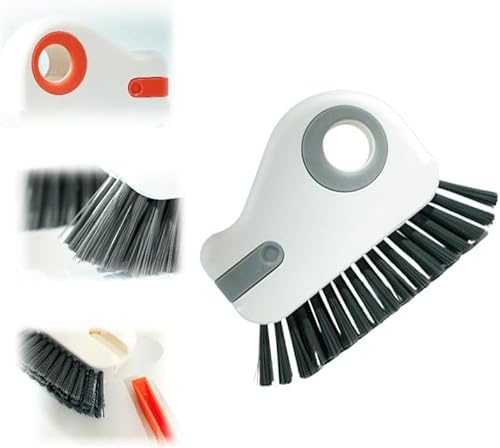 2-in-1-Rillenreinigungsbürste, Multifunktions-Fugenreinigungsbürste mit harten Borsten und verstecktem Schaber, Fugenreiniger-Griffbürste für Schiebetürschienen (Gray) von Gahwa